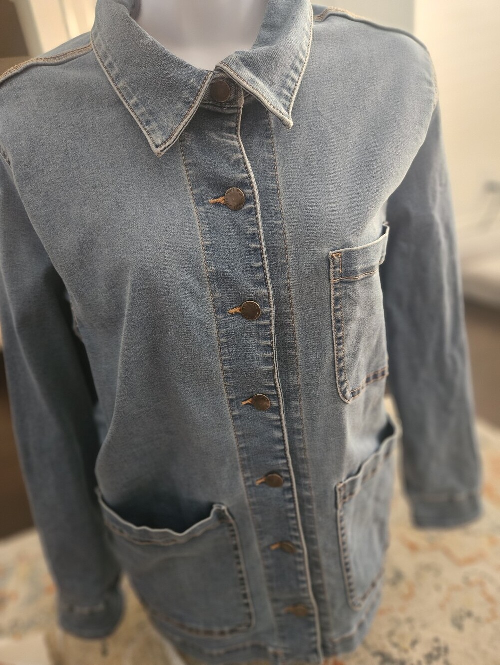Well Worn Women’s L Blue Denim Chore Jacket Button Front Utility Shacket